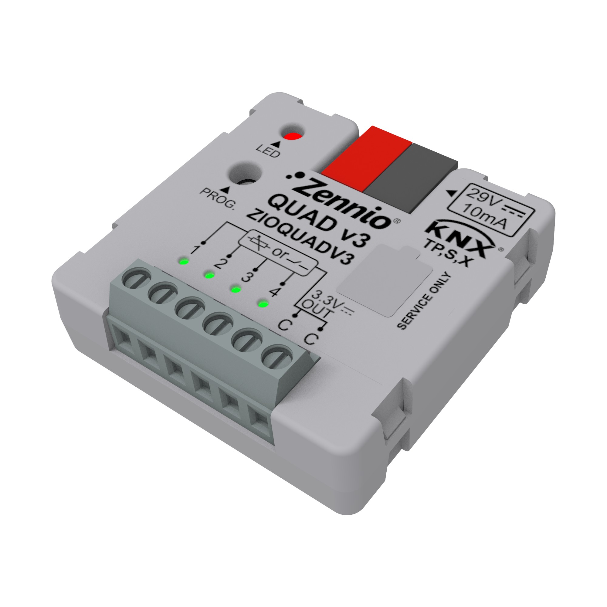 QUAD v3. Modulo con 4 ingressi analogico-digitali con LED in
