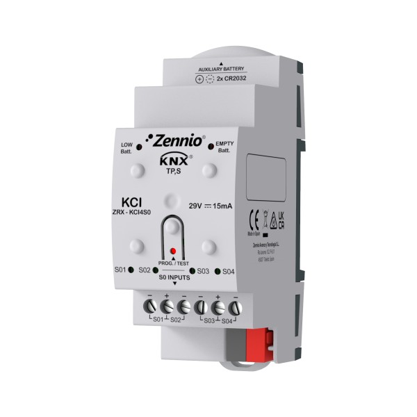 KCI. Interfaccia KNX per 4 contatori consumi con uscite impu